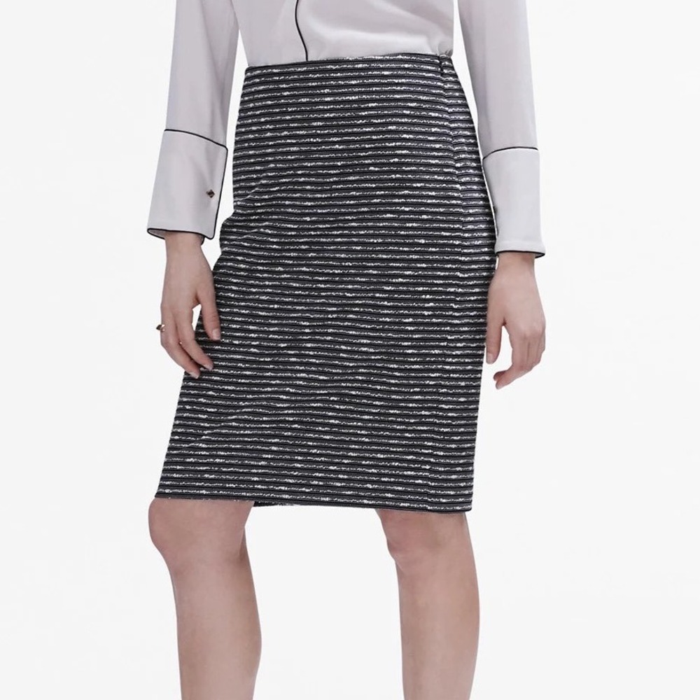 MM.LaFleur Noho Skirt Yarn Stripe Black White Textured Pencil Back Slit Size 6